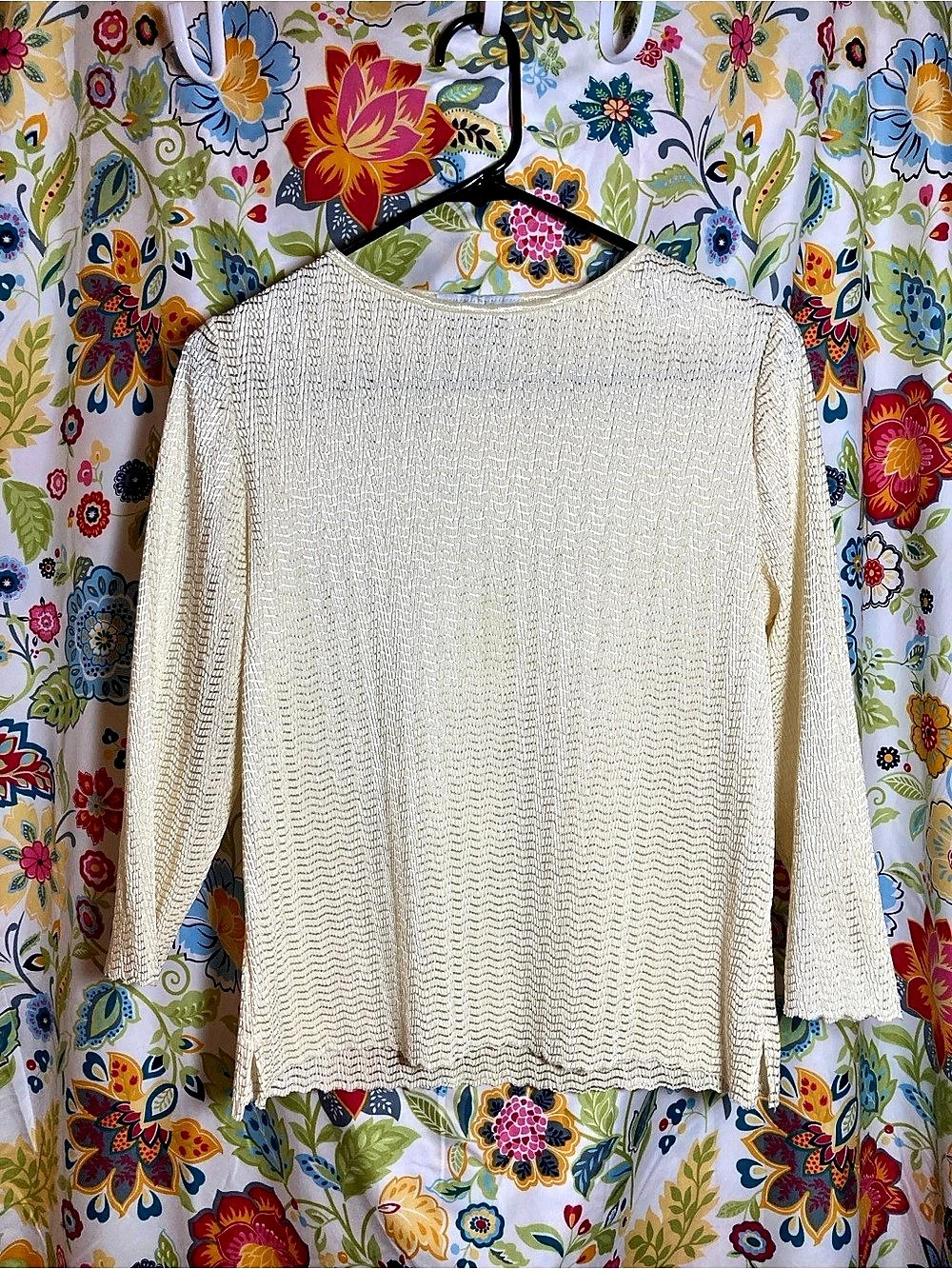 Vintage Cream Textured Long Sleeve Top by Lana Lee Size M